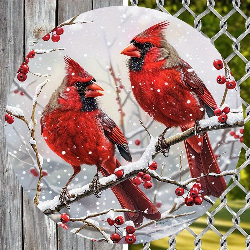 Cardinal Bird Metal Sign Art Set, Outdoor Decoration, Pre-Drilled Wall Decor, Ideal for Home, Garden, Holiday Gifts