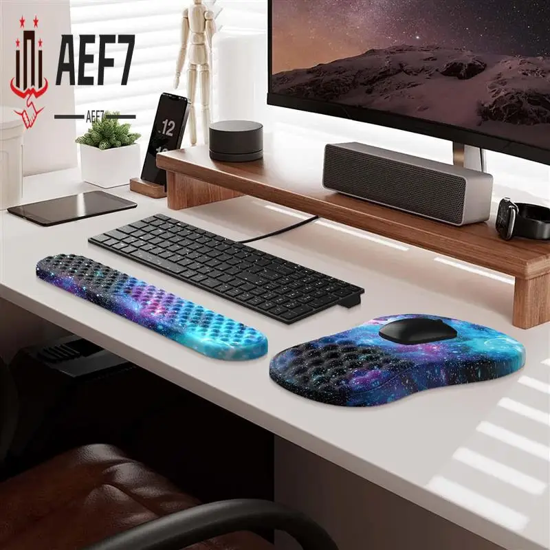 

AEF7-3 PCS Ergonomic Mouse Pad With Wrist Rest And Keyboard Pad Set, Computer Mouse Pads For Home Desk With Coaster
