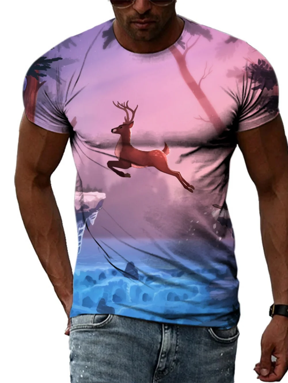 

Мужская футболка с 3D-принтом «Олень в лесу», летняя, винтажная, с круглым вырезом, для активного отдыха, с коротким рукавом, оверсайз, уличная одежда