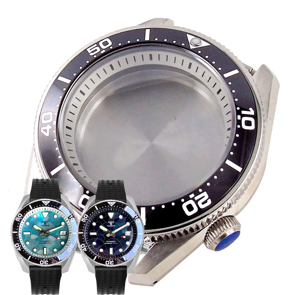 DIver 42.5mm Steel Watch Case for NH35 NH36 NH37 NH38 NH39 NH70 NH72 Movt White Chapter Ring 3.8 Crown Sapphire Crystal