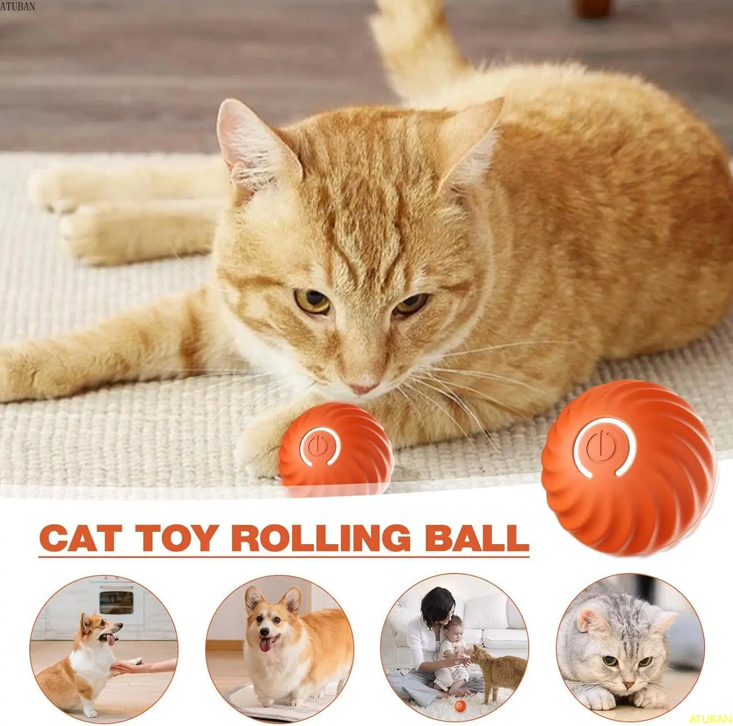 Pet Rolling Ball,Smart Self Moving Dog Ball Toys,Durable Rolling Interactive Dog Toy,Rechargeable Dog Ball for Indoor Pets, Cats