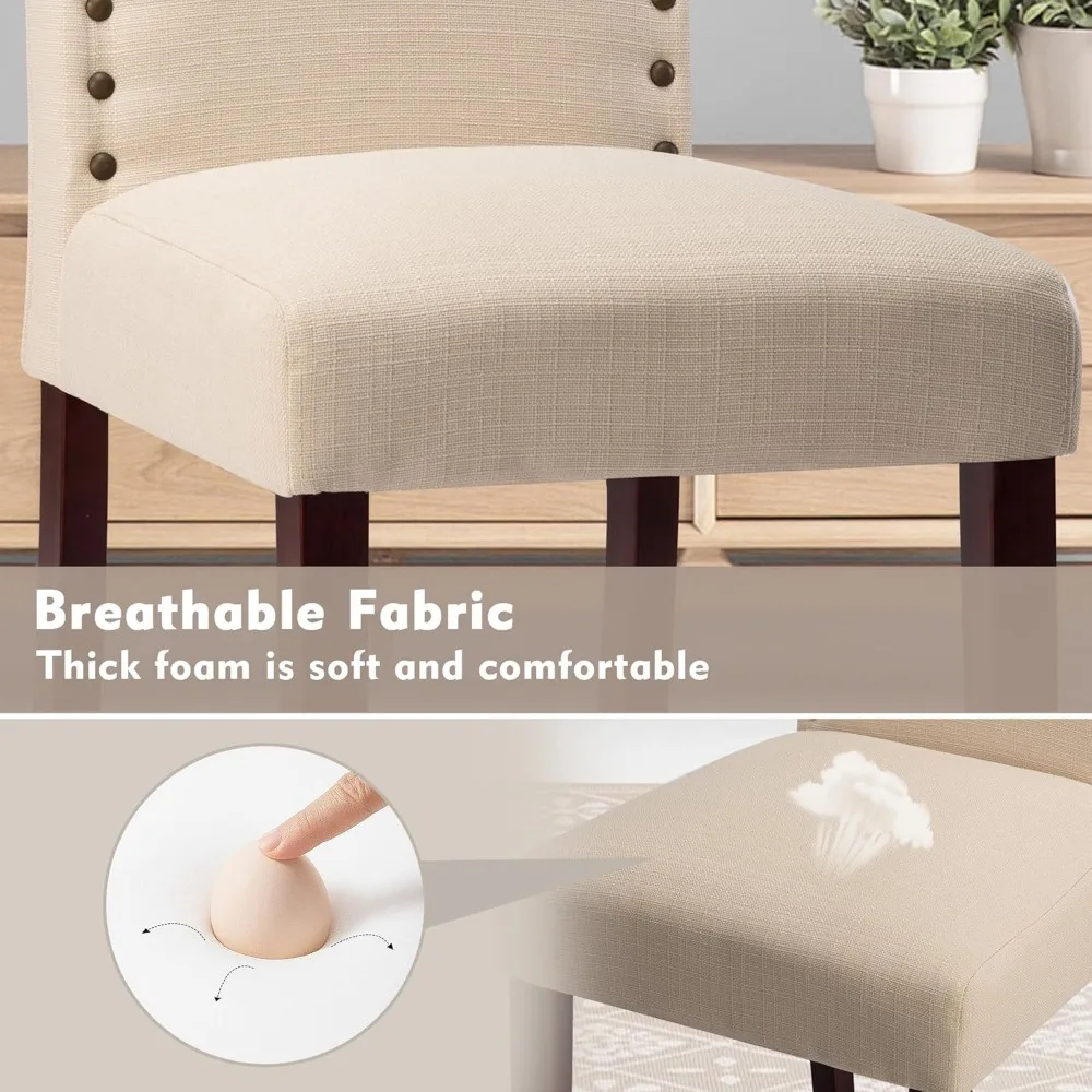 كراسي طعام بارسونز منجدة من القماش الحديث مكونة من 4 قطع مع زخرفة رأس أظافر وبناء من الخشب الصلب #4