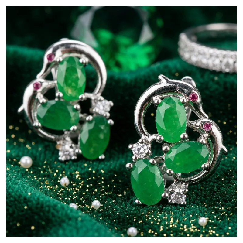 Buy 4 Get 1 Free 18x14mm Hot Selling Real Green Emerald Red Ruby Cz Dating Women Silver Earrings