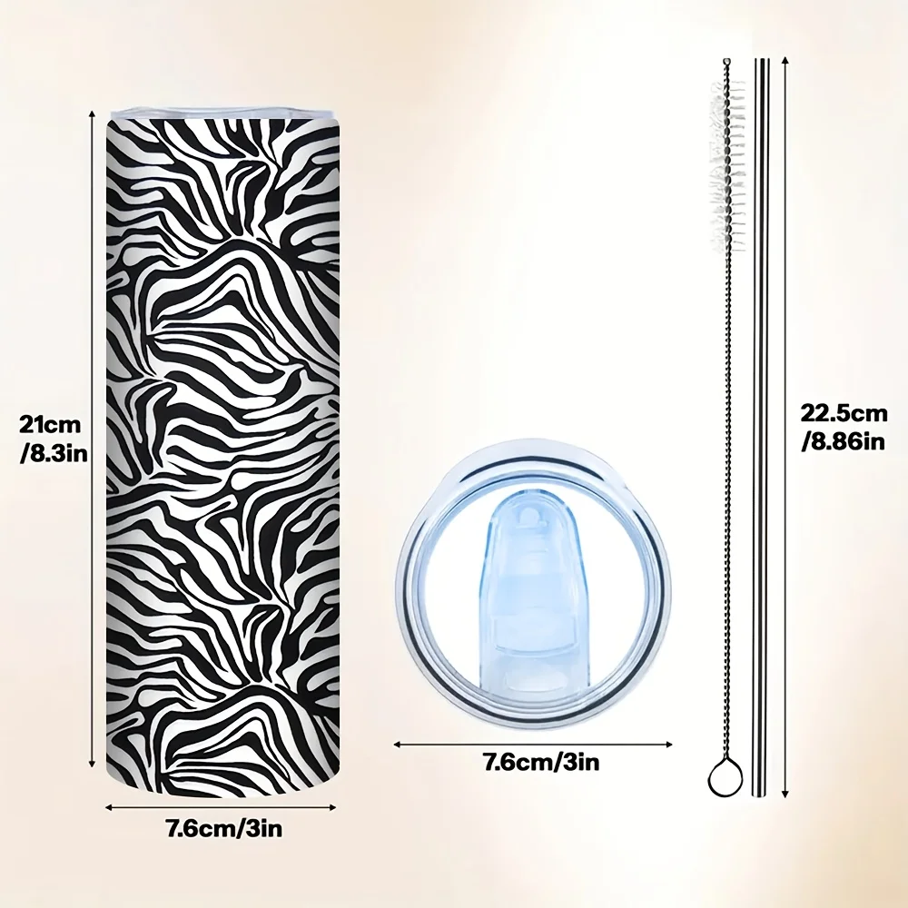 1pc Zebra Stripe Insulated Tumbler with Straw Lid - 20oz Leakproof Suitable for Home, Office, Travel, Camping | Cup for Hot/ Drinks, Reusable Water for,, Parties, Outdoor Activities, Holiday Gifts