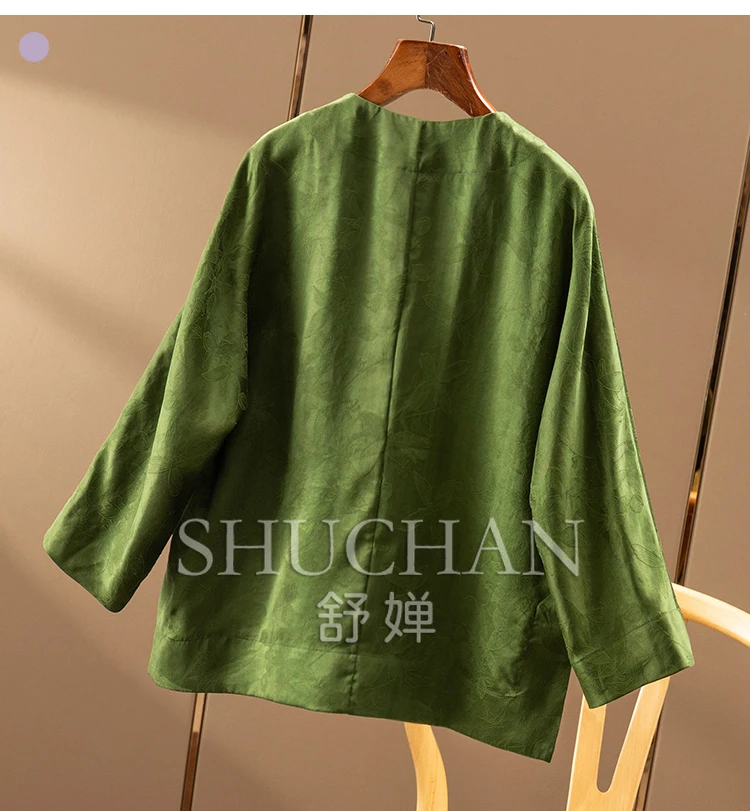 Improved New Chinese Silk Fragrant Cloud Yarn Flower Dill Jacquard Shirt Jacket Women's 9W12