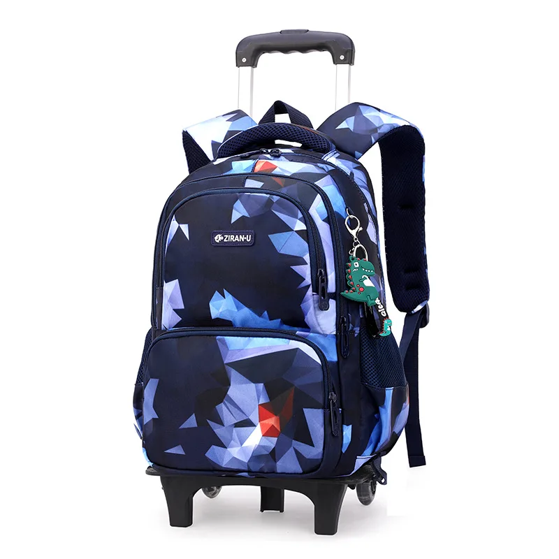 Mochila escolar con ruedas extraíble para niños y niñas, morral escolar con estampado geométrico de 2/6 ruedas, Maleta escolar para turismo