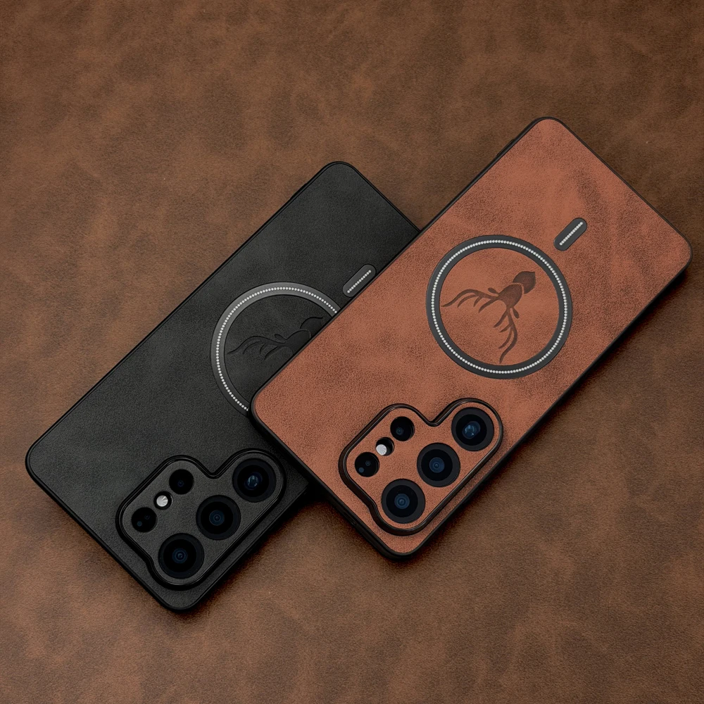 Luxury Matte Leather Magnetic Case for Samsung Galaxy S26 S25 S24 S23 S22 Ultra Plus FE for Magsafe Charge Shockproof Cover