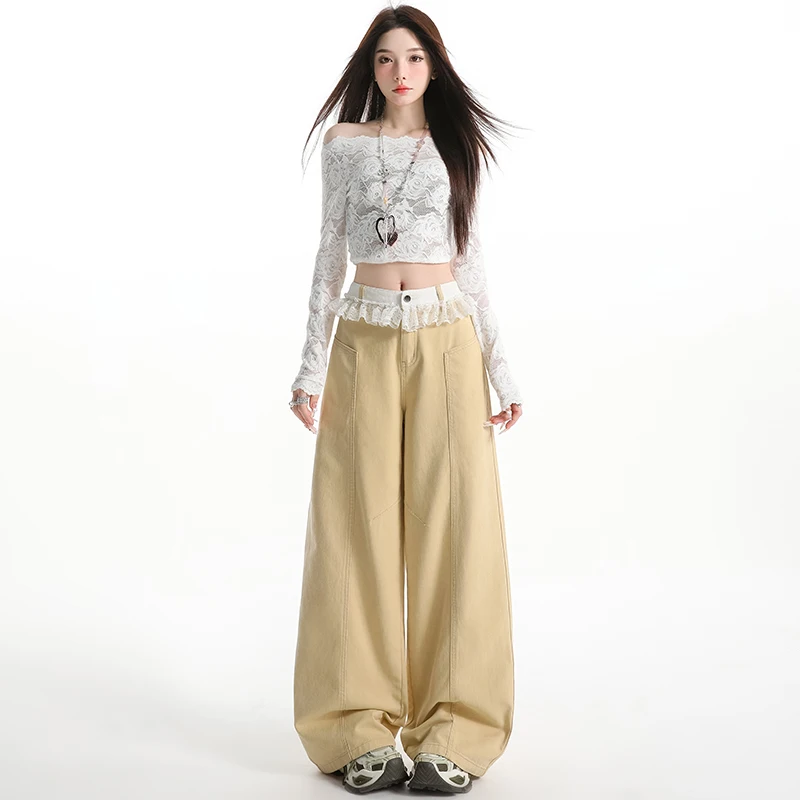 

Новые модные повседневные брюки весна 2026: прямые брюки, широкие брюки с кружевной отделкой, джинсы для женщин