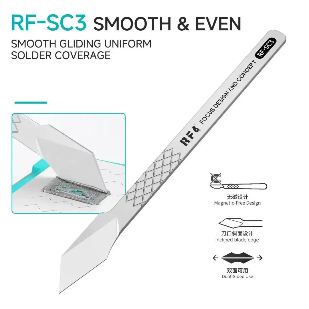 RF4 RF-SC3 Non Magnetic Scraper 15 Degree Beveled Blade Dual Sided for Phone PCB Soldering Tin Spreading Leveling Repair Tool