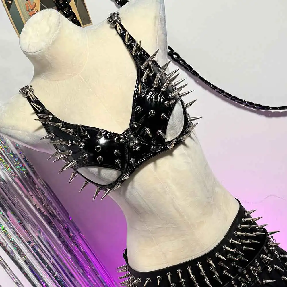 

E-Girls Skull Goth Punk Rock Harajuku Emo Trendy Grunge Gothic Kawaii Studded Rivet Street Wear Y2K Halter Camisole TOPS