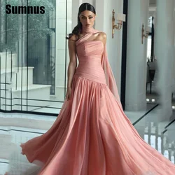 SUMNUS Pink Elegant A-Line Prom Dresses Chiffon Ruched Ruffle Strapless Evening Dress Floor-Length Vestidos de noche Custpmized