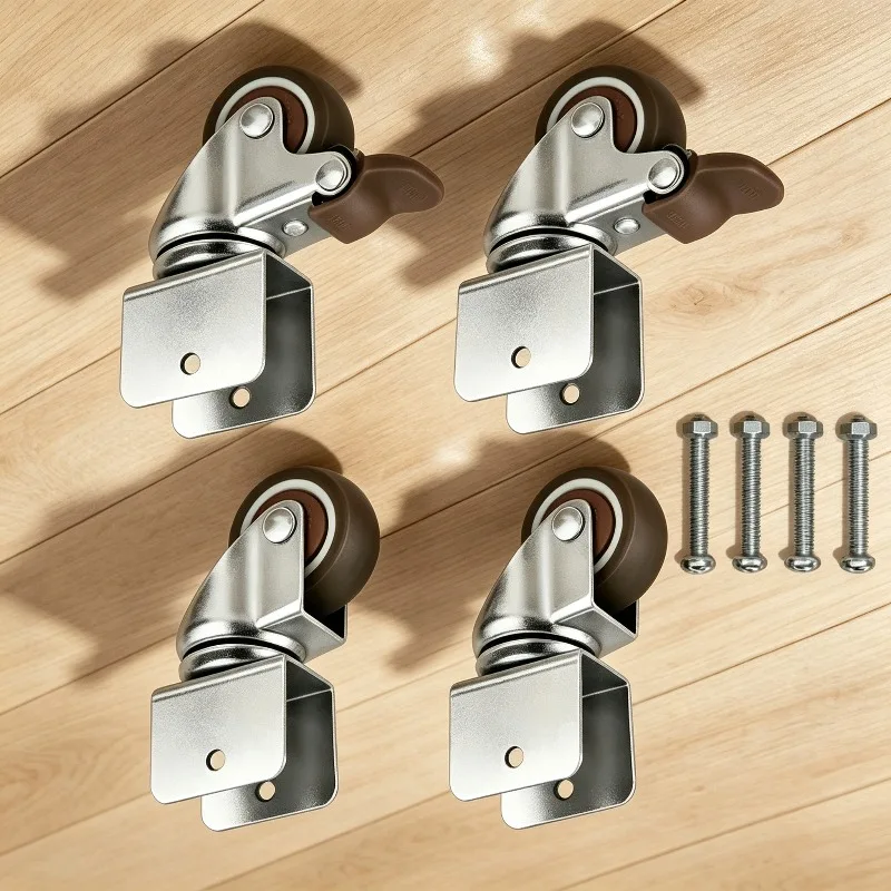 4Pcs 1.5''/2'' U-shaped 16/18/20/25mm Universal Wheel Solid Wood Crib Swing Bed Flower Frame Brake Steering Foot Clamp Plate