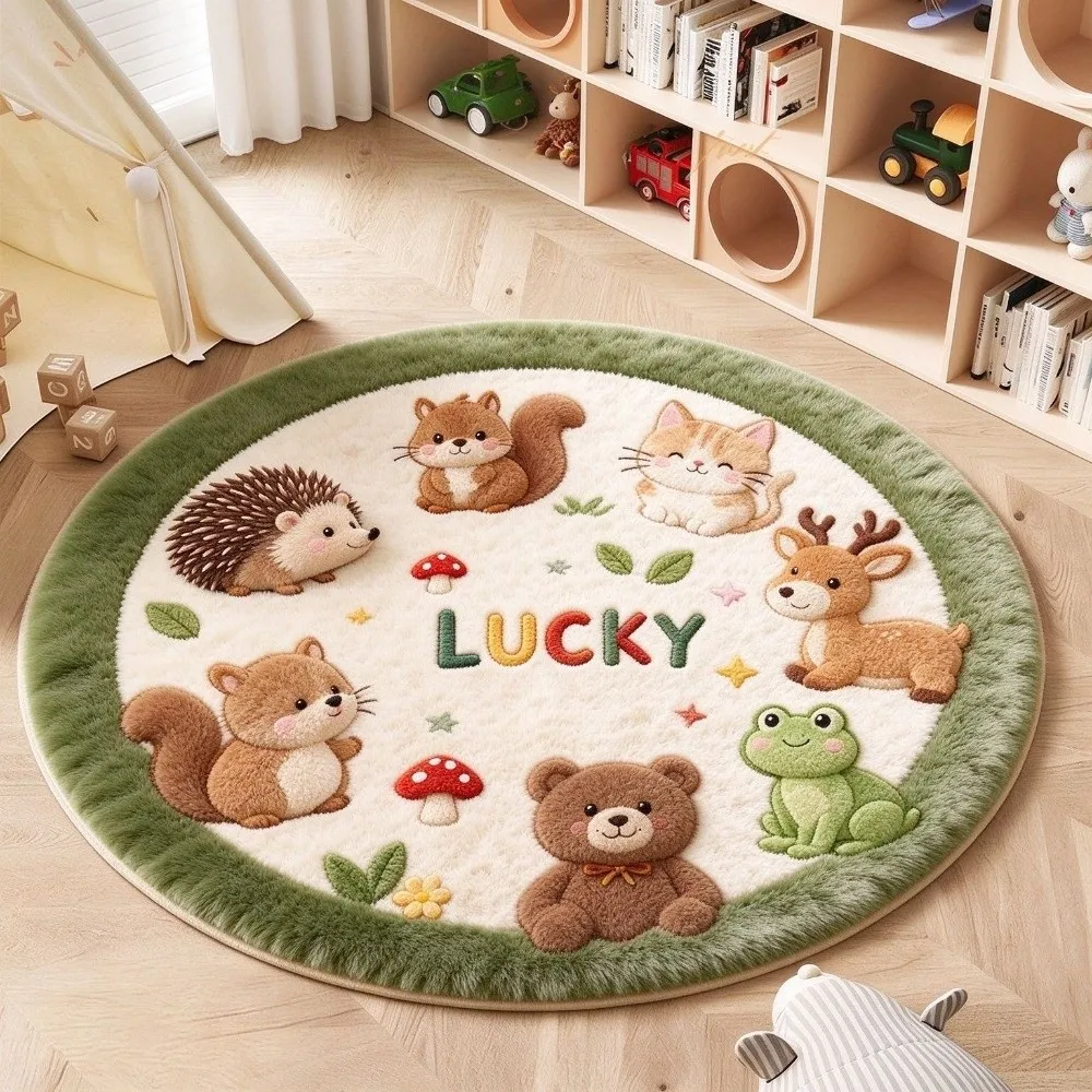 Unique Imitation Cashmere Animal Round Carpets Non-Slip Soft Floor Mats Cute Washable Area Rug Home Decor
