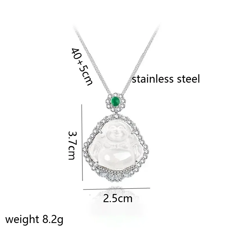 سلسلة الترقوة الفاخرة والخفيفة متعددة الاستخدامات، قلادة نسائية شفافة من الفولاذ التيتانيوم بوذا