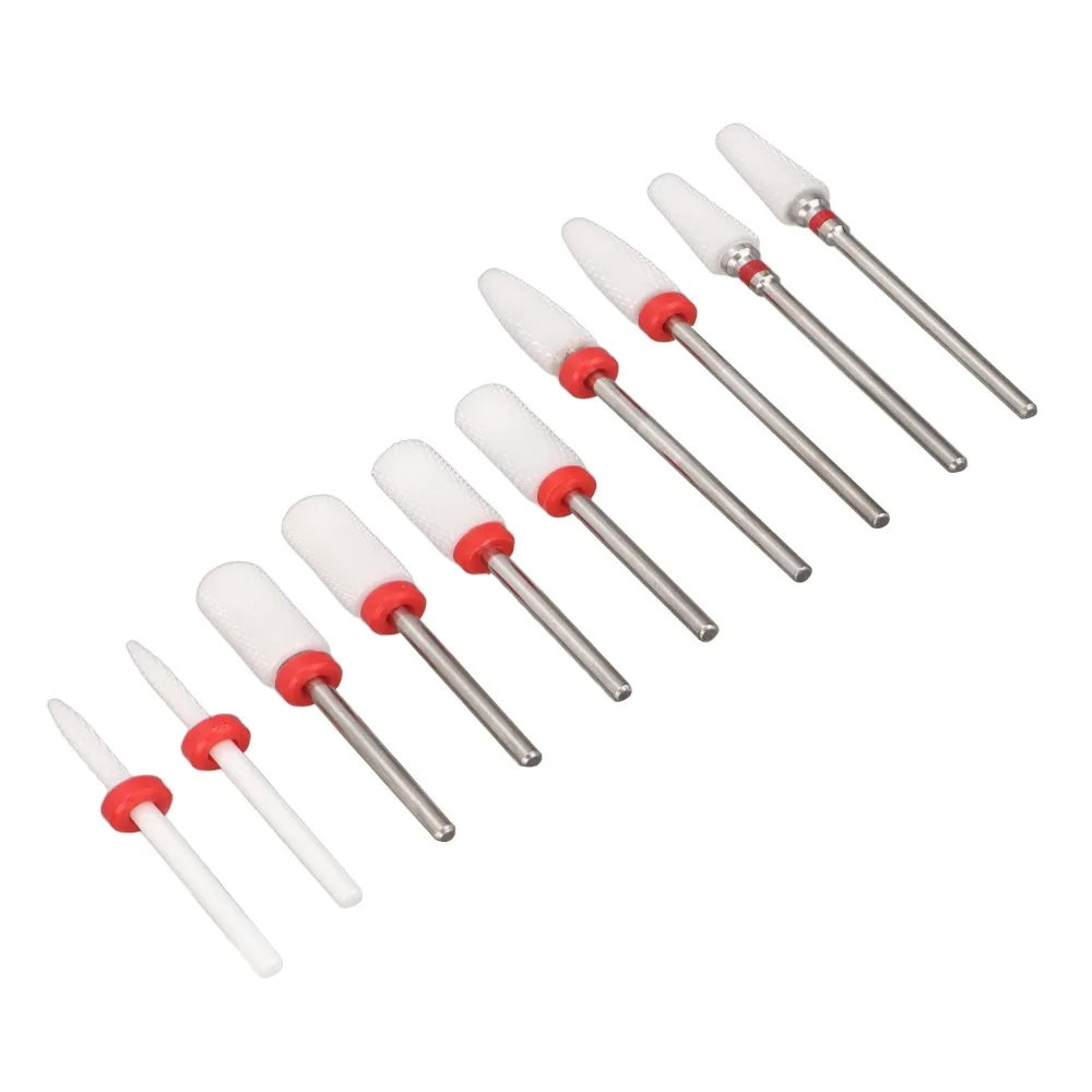 10pcs Stainless Steel Nail Art Drill Bits Set 3/32 Inch Standard Shank Left & Right Rotation Available Nail Glue Removal Bits