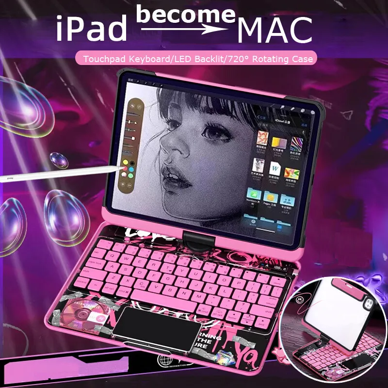 

Для IPad Air 13 2025 M3 Pro 12,9 11-го поколения A16 10,2 5 6 7 8 9th 10th Air4 5 Pro 11 Прозрачный кристаллический флип-чехол с трекпадом Keyborad