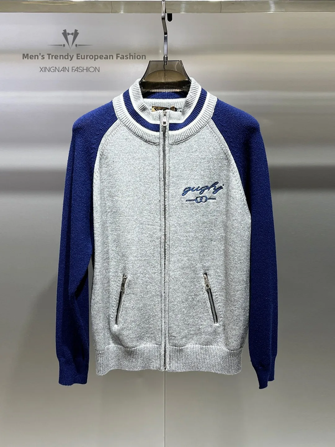 

Модный мужской шерстяной вязаный кардиган с цветными блоками, зимний, в полоску, премиум-дизайн, повседневная одежда, на молнии, стандартный крой