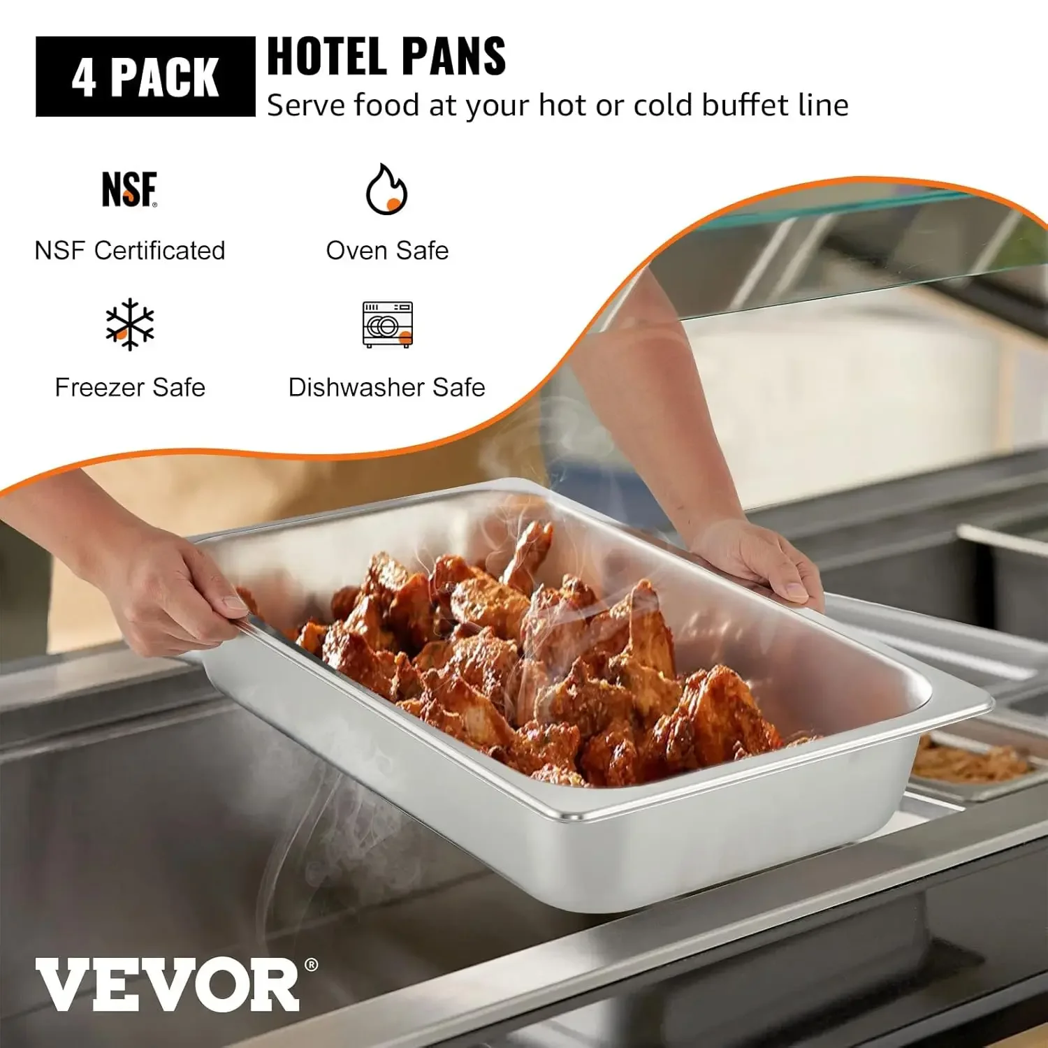 4 Pack Steam Table Pans 20.9 x 12.8 x 3.9 Inch Deep Steam Table Pan Full Size 13L Deep Food Container Stainless Steel