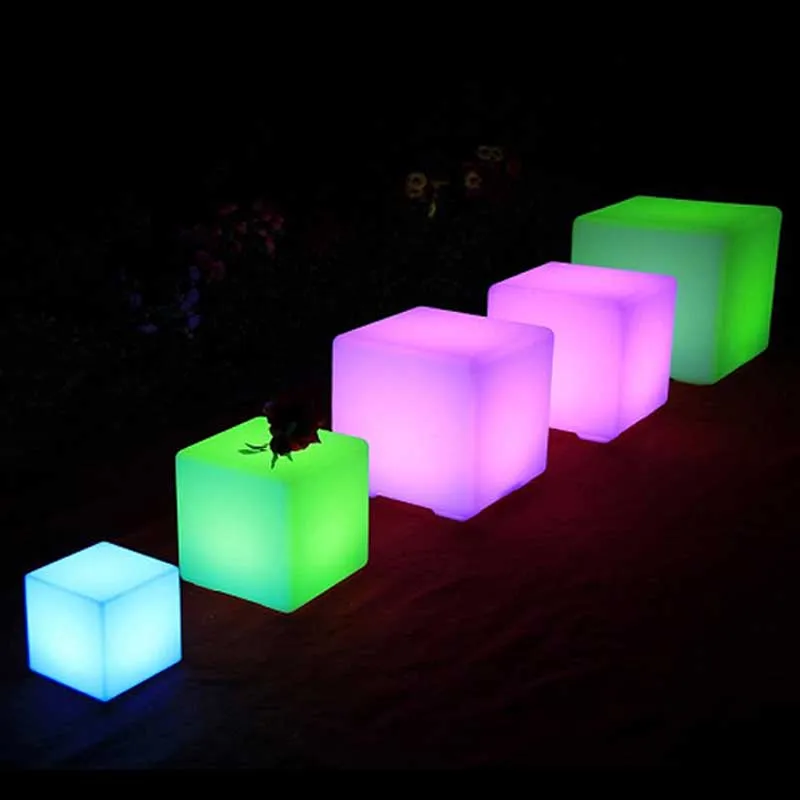 Cubo de luz Led para exteriores, muebles de jardín, sillas de exterior de plástico impermeable, sillón de jardín con brillo de recarga, silla de cubo Led