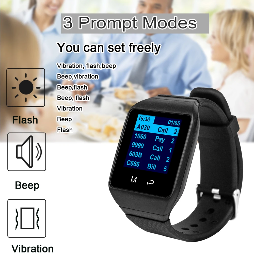 

CTW09 Waiter Watch Pager Receiver in Vibration Wireless Restaurant Call System Customer Table Call Button for Cafe Spa Hotel