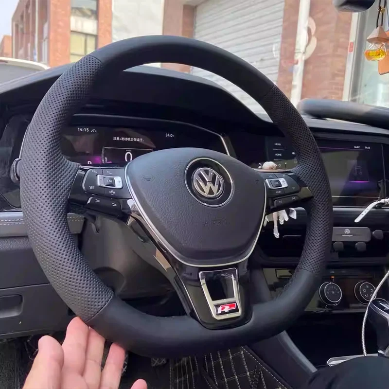 

Black Leather for Volkswagen VW Golf 7 Mk7 Touran Up New Polo Jetta Passat B8 Tiguan Bora Tharu Tayron Car Steering Wheel Cover