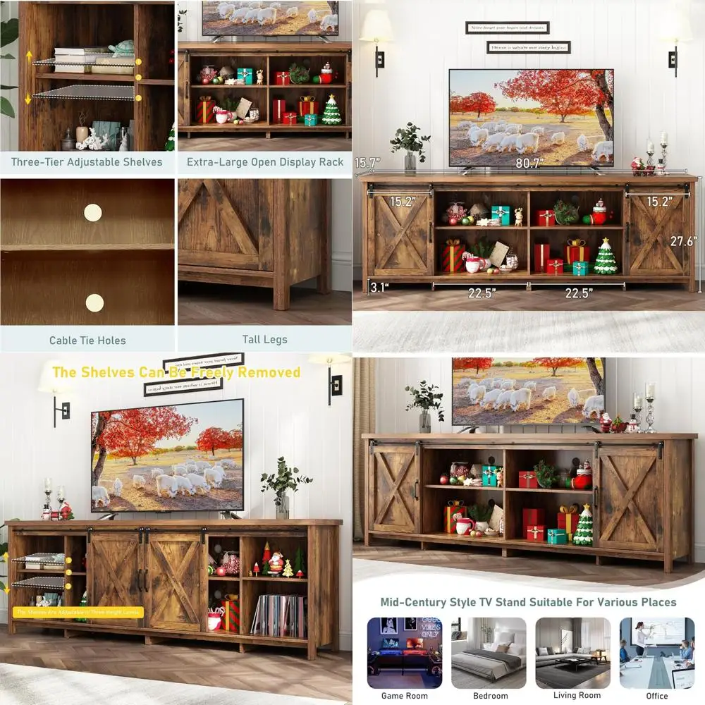 حامل تلفزيون ريفي كبير مقاس 80 بوصة للتلفزيونات مقاس 90 بوصة مع مساحة تخزين كبيرة