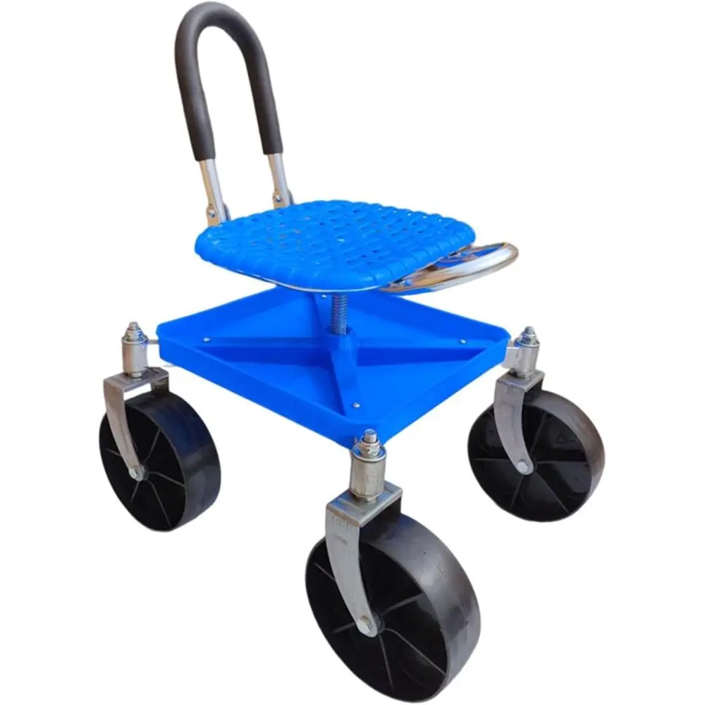 

Садовая тележка из углеродистой стали с регулируемой высотой, сиденьем на колесиках и спинкой, синяя