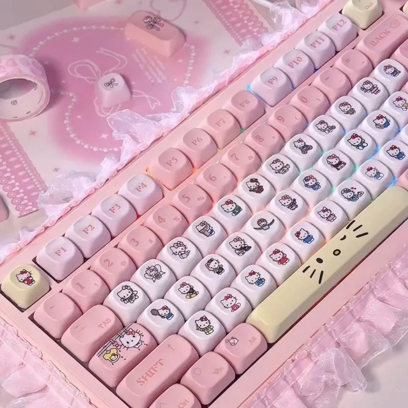 Sanrio Kawaii hello kitty Cinnamoroll Keycaps PBT Mechanical Keyboard Key Caps MOA Highly Cute Keyboard Accessories