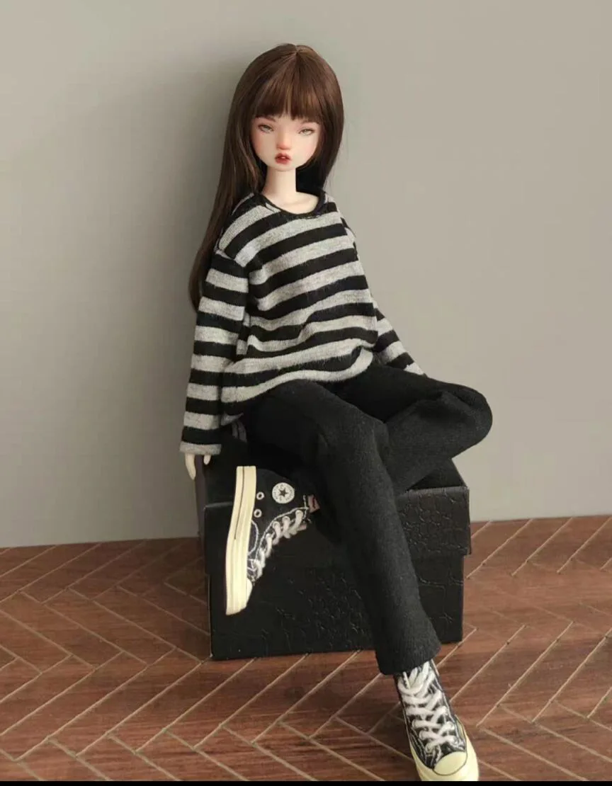 2pcs Leisure style clothes blythe doll outfit Striped top/Black straight leg pants 1/6 30cm(Fit for Pullip,Ob22/24/26, Licca)