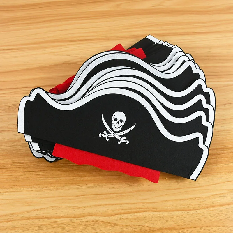 1/3/6Pcs Halloween Felt Pirate Hat Skull Print Cap Cosplay Costume Props Accessories Kids Festival Halloween Party Decoration