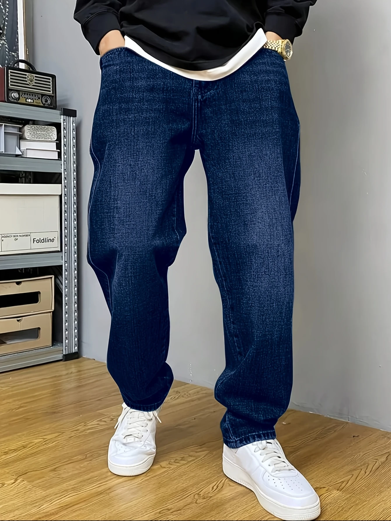 FENROOST Men's Stretch Straight Jeans Plus Size Loose Fit Denim Trousers For Big Belly Guys Casual Long Pants Big Sizes To 50
