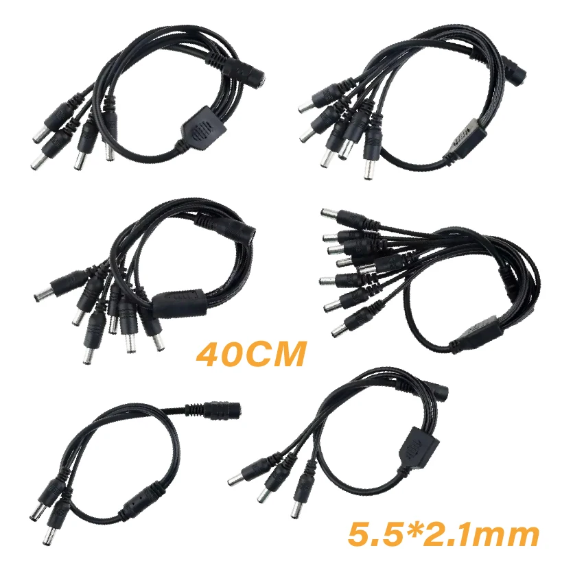 Connector Extension Cable Cord 40CM 12V DC Power Supply 1 Female To 2 3 4 5 6 8 Male Way Splitter Plug 5.5*2.1mm