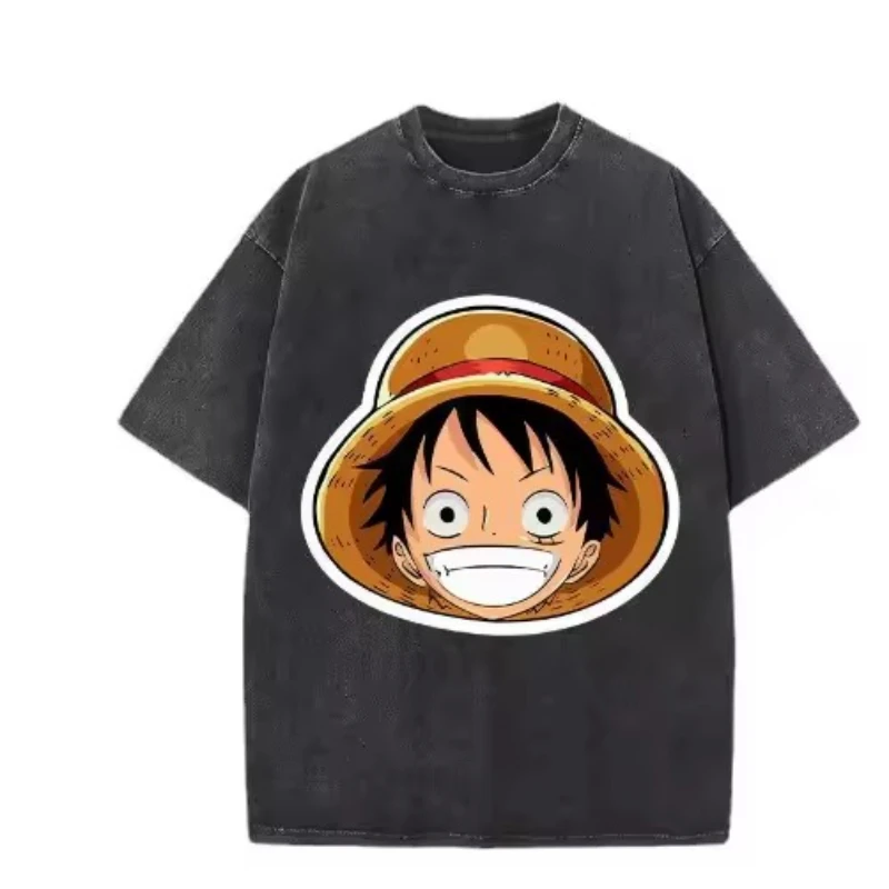 

One Piece Luffy Anime Wash Oversize T-Shirt Zoro Tees Vintage Short Sleeve Couple Men Women Streetwear Casual Tops Unisex Autumn