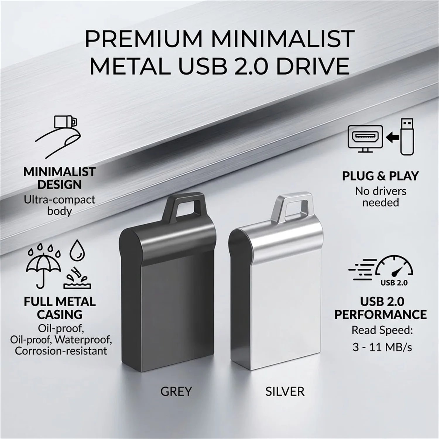 Super Mini 32GB Pendrive Metal USB Flash Drive 4GB 8GB 16GB 32GB 64GB 128GB Pen Drive USB 2.0 Tiny Memory Stick Business Gift