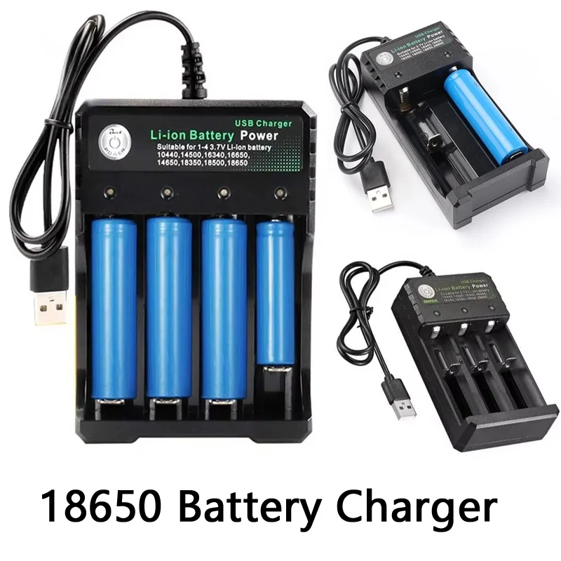 18650 Li-ion Battery Charger 2 3 4 Slots 110V 220V USB A Port For 18650 18700 Charging 3.7V Rechargeable Lithium Battery Charger
