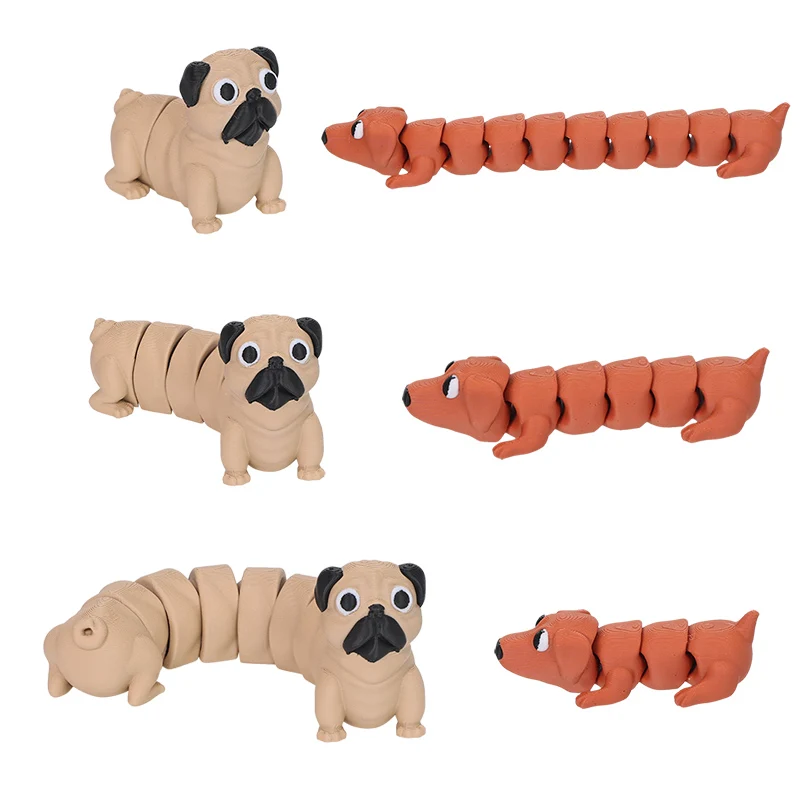 3D-Gedruckter Beweglicher Dackel Flexi Hund Niedliche Tier-Welpen-Figur Flexi Mops Figurine Spielzeug Heimdekoration Geschenk