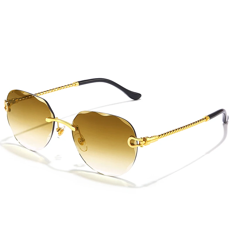Luxus Polygon Gradient Sonnenbrille Frauen neue Metall gebogene Tempel Brillen Ozean randlose Mode Sonnenbrille Damen uv400