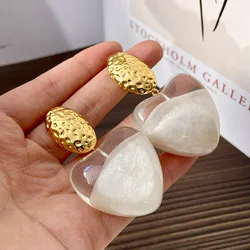 Vintage Metal Transparent Resin Heart Shaped Earrings for Women European And American Personality Exaggerated Party Jewelry Gift