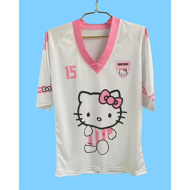 

MOTO-2025 Мужская и женская летняя модная дышащая быстросохнущая футболка с рисунком Hello Kitty для отдыха