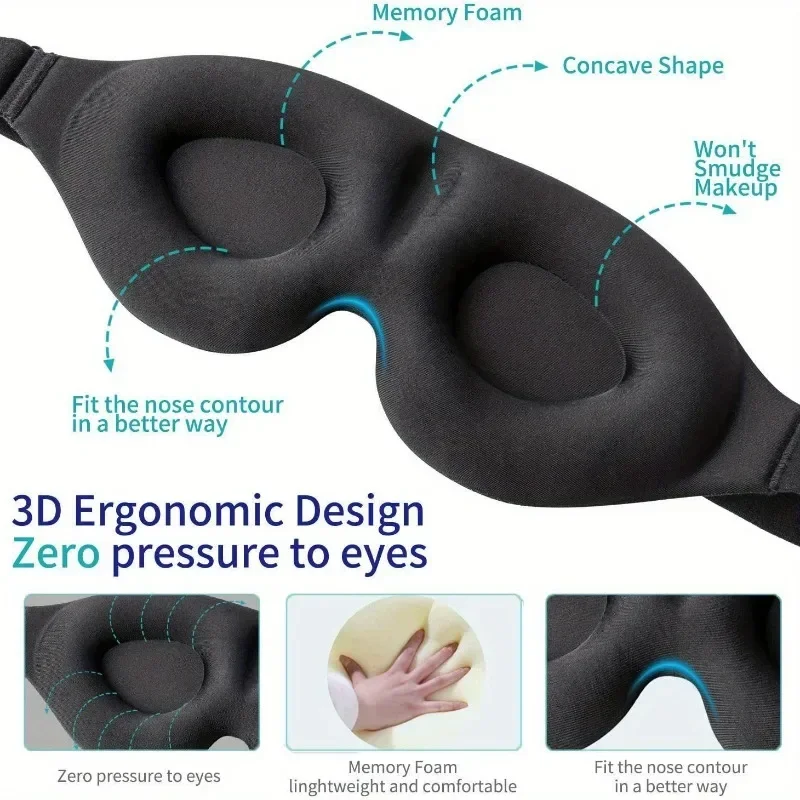 1pc Sleep Better with 3D Contoured Cup Eye Mask - Block Out Light & Provide Soft Comfort for Travel, Yoga & Nap!