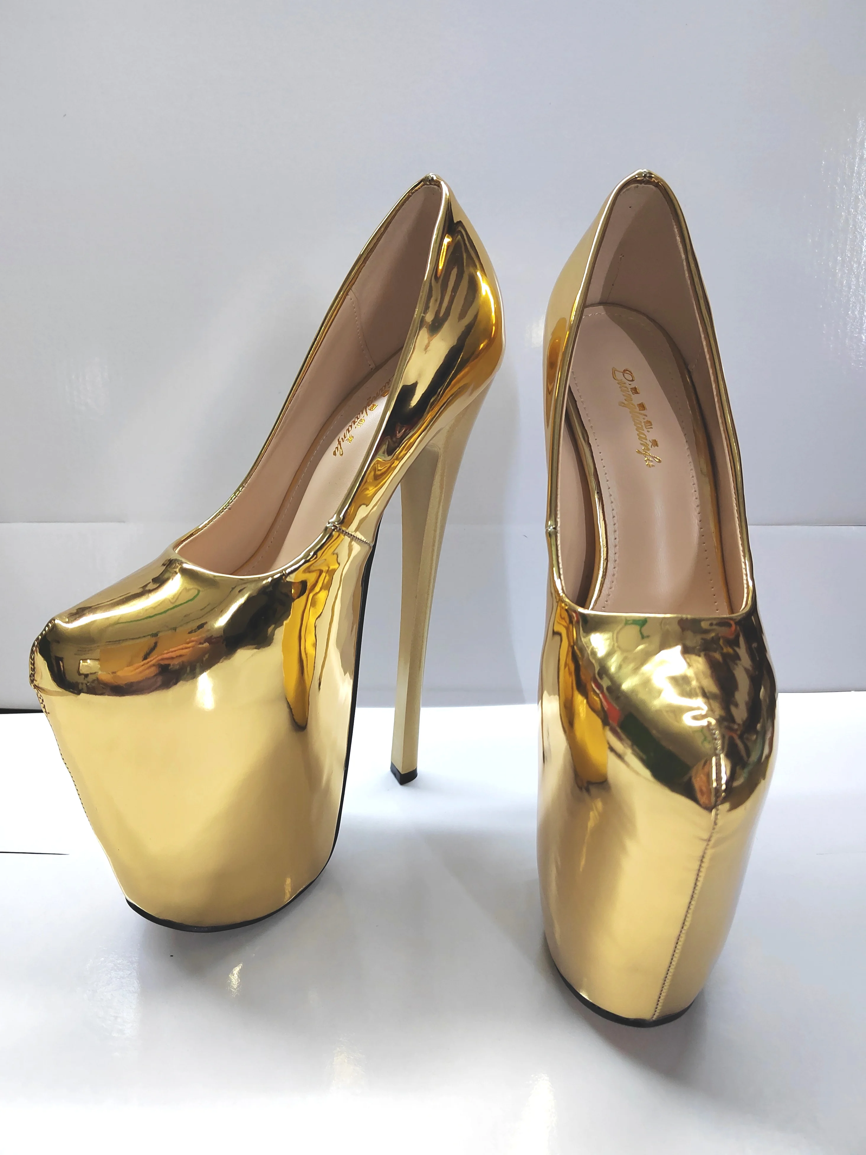 Spring Autumn 2024 Sexy Stilettos 19cm Thin High-Heeled Patent Leather Platforms Shoes Woman Evening Party Gold Red Pink Pumps
