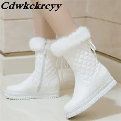 Promotional winter New style white Snow boots Internal increase Cashmere Keep warm Rabbit's hair Flat bottom Student Women Boots