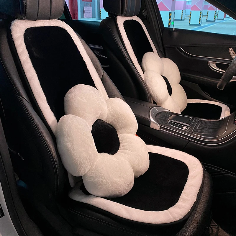 Hot Winter Soft Plush Universal Car Seat Cover Classic Black White Color Seat Mats Auto Seat Cushion Keep Warm Car Accessories