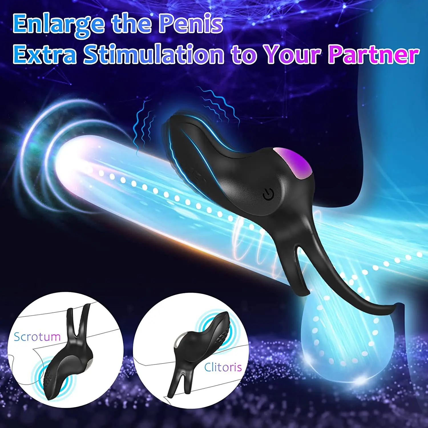 Male Masturbator 2 in 1 Penis Vibrating Ring for Men Delayed Ejaculation Sex Toys Vibrator for Men Couples Dick Cockring Bdsm