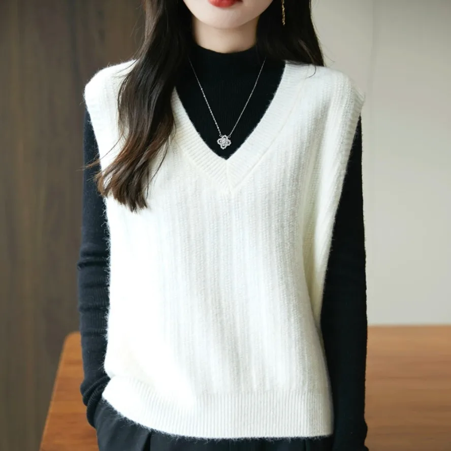 

Thiened вязаный свитер с v-образным вырезом, жилет, женская высококачественная европейская теплая свободная верхняя одежда, Гуанчжоу, тринадцатый трой