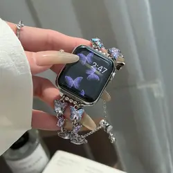 Luxury Elastic Bracelet Metal Strap For Apple Watch Ultra 9 8 7 6 SE 5 Women Bracelet Band For iwatch 41mm 49mm 45 40mm 44 38mm