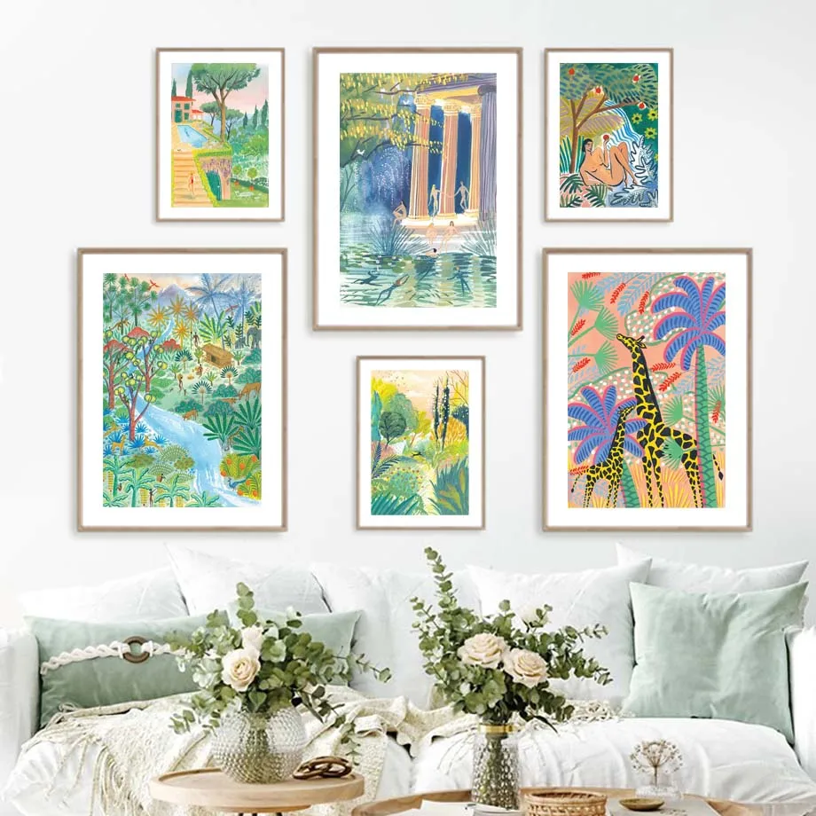 Eve in Eden Nude Lady Matisse Style Poster Tropical Plant Doves Wall Art Mural Prints Canvas Painting Decor Pictures Living Room