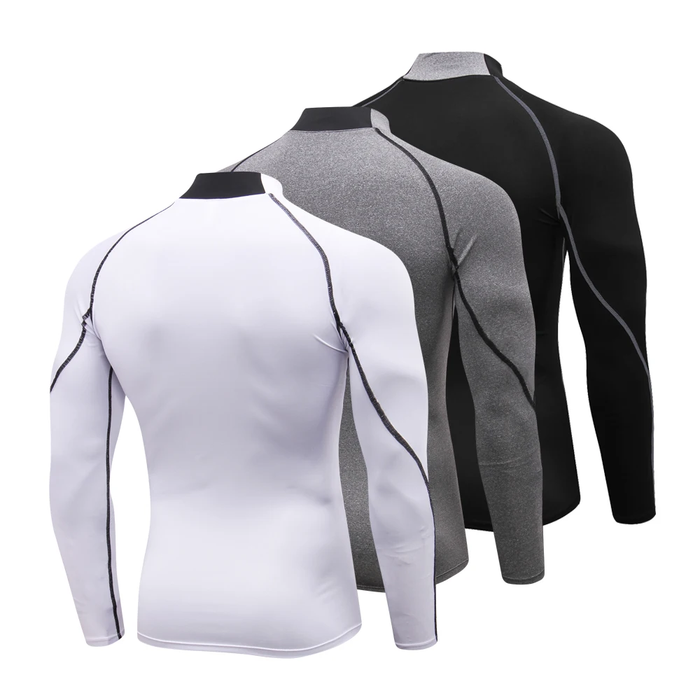 Turtleneck Compression Shirt Men Long Sleeve Workout Undershirts for Men Tights Basketball Running Athletic Base Layer Tops