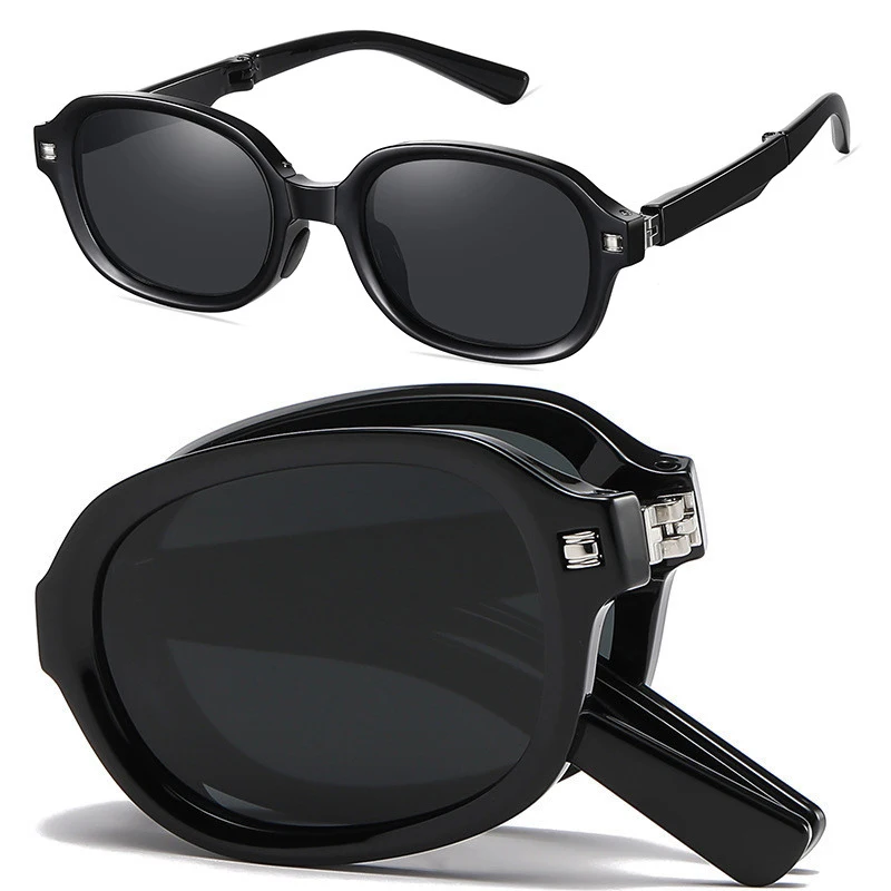 2024 New Polarized Folding Sunglasses for Women, High Grade, Black, Grey ,Anti UV400 Men's Sun glasses with case SYB153