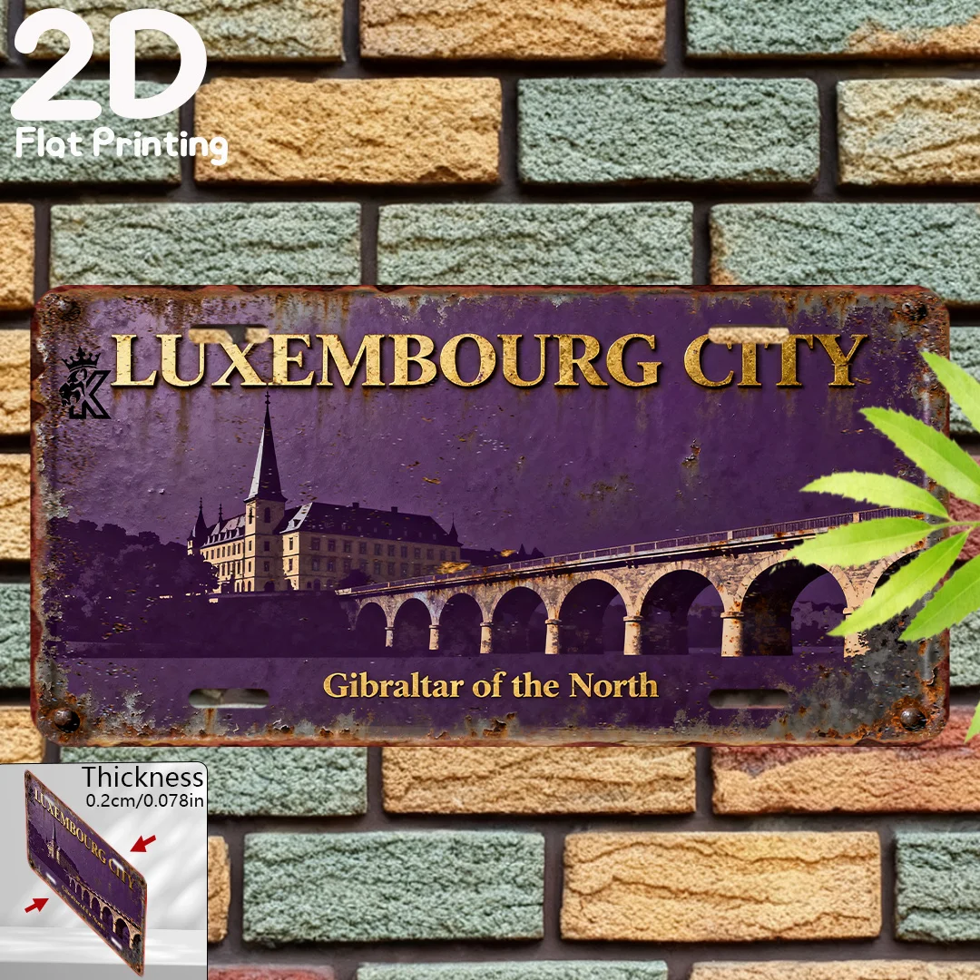 2D Flat, [] 2D Flat Print, 1pc Pack, Vintage Sign, Decorative Plaque & Ornament (15.24 cm X 30.48 cm), Luxembourg City North Gib